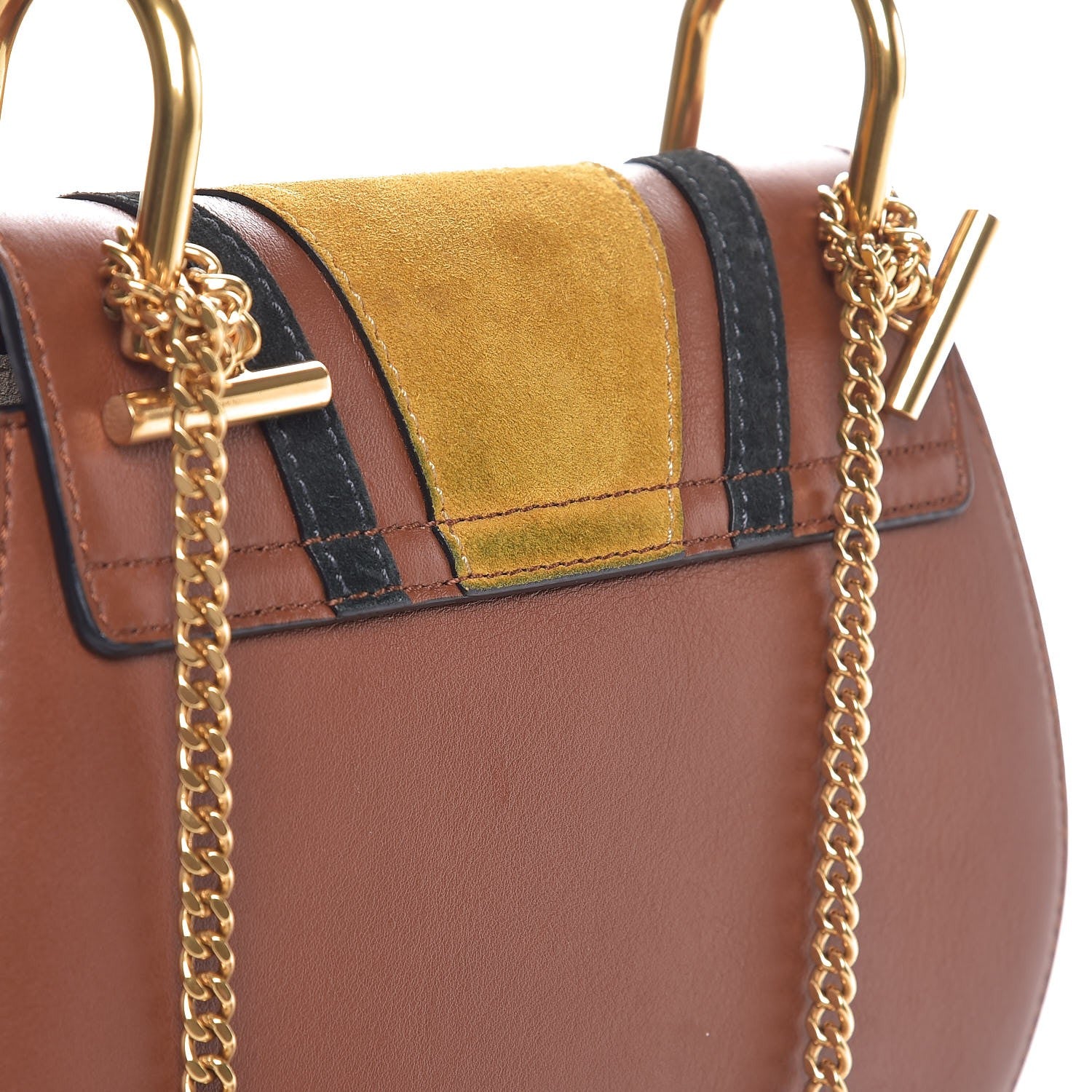 Chloe Suede Calfskin Patchwork Mini Drew Shoulder Bag Tobacco 8 of 8