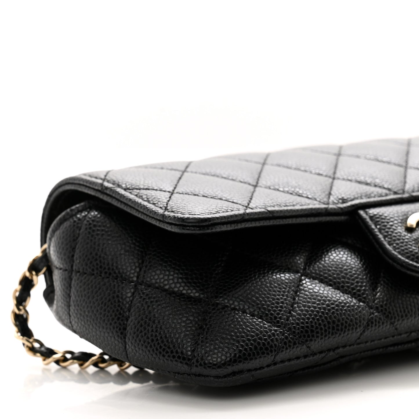 Caviar Quilted Glasses Case With Chain Black