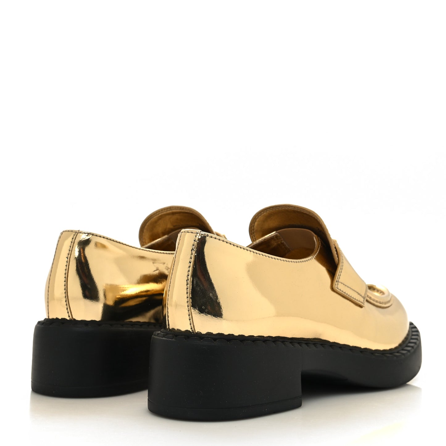 Metallic Brushed Calfskin Metal Triangle Logo 50mm Loafers 39 Platino