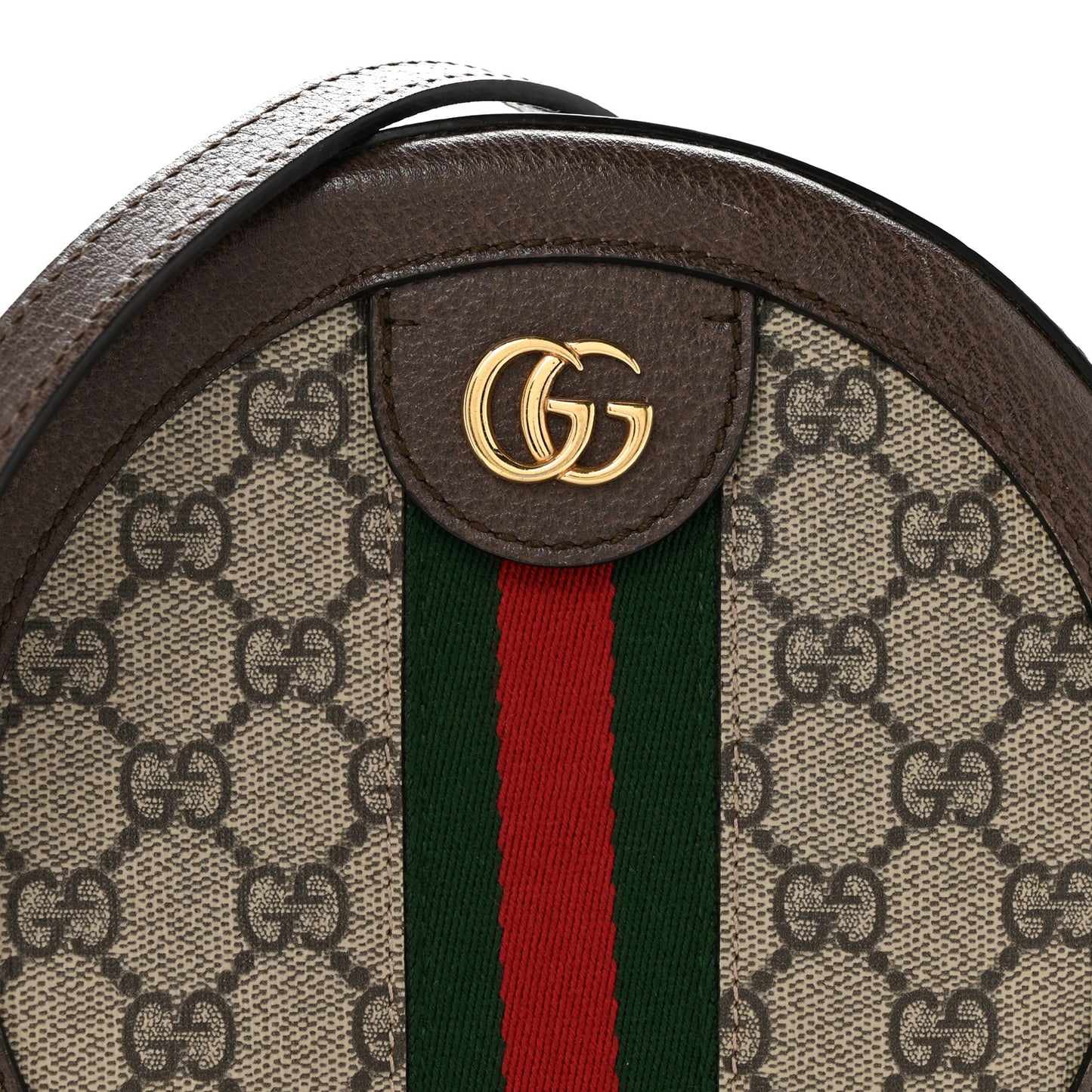 GG Supreme Monogram Web Mini Ophidia Round Shoulder Bag Brown
