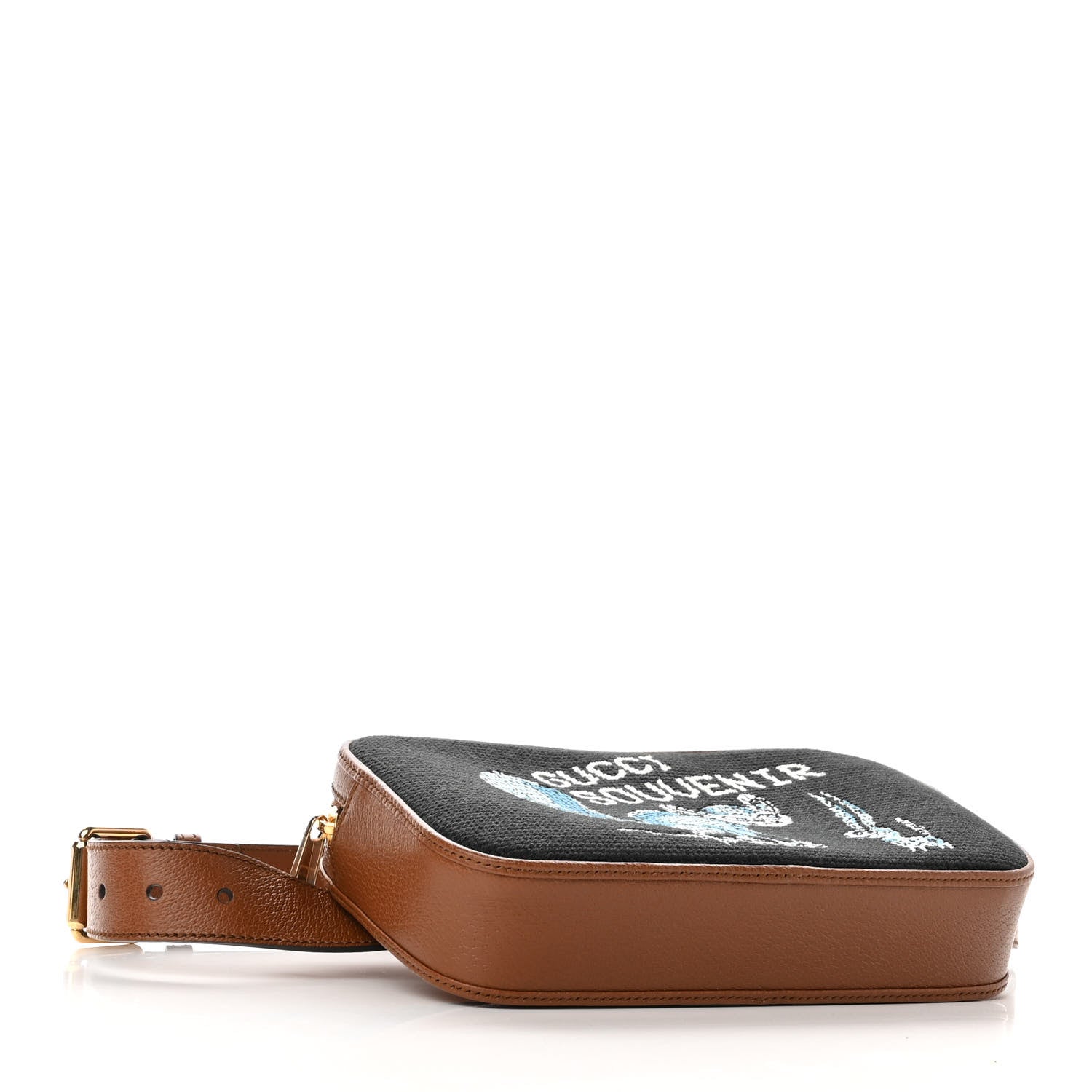 Gucci Calfskin Jacquard Souvenir Belt Bag Black Tan 4 of 9
