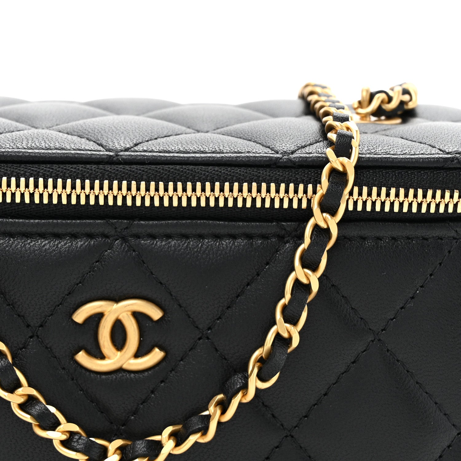 Chanel Lambskin Enamel Quilted Small Coco Hearts Vanity Case With Chain Black 10 of 12