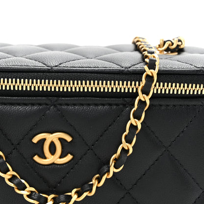 Chanel Lambskin Enamel Quilted Small Coco Hearts Vanity Case With Chain Black 10 of 12