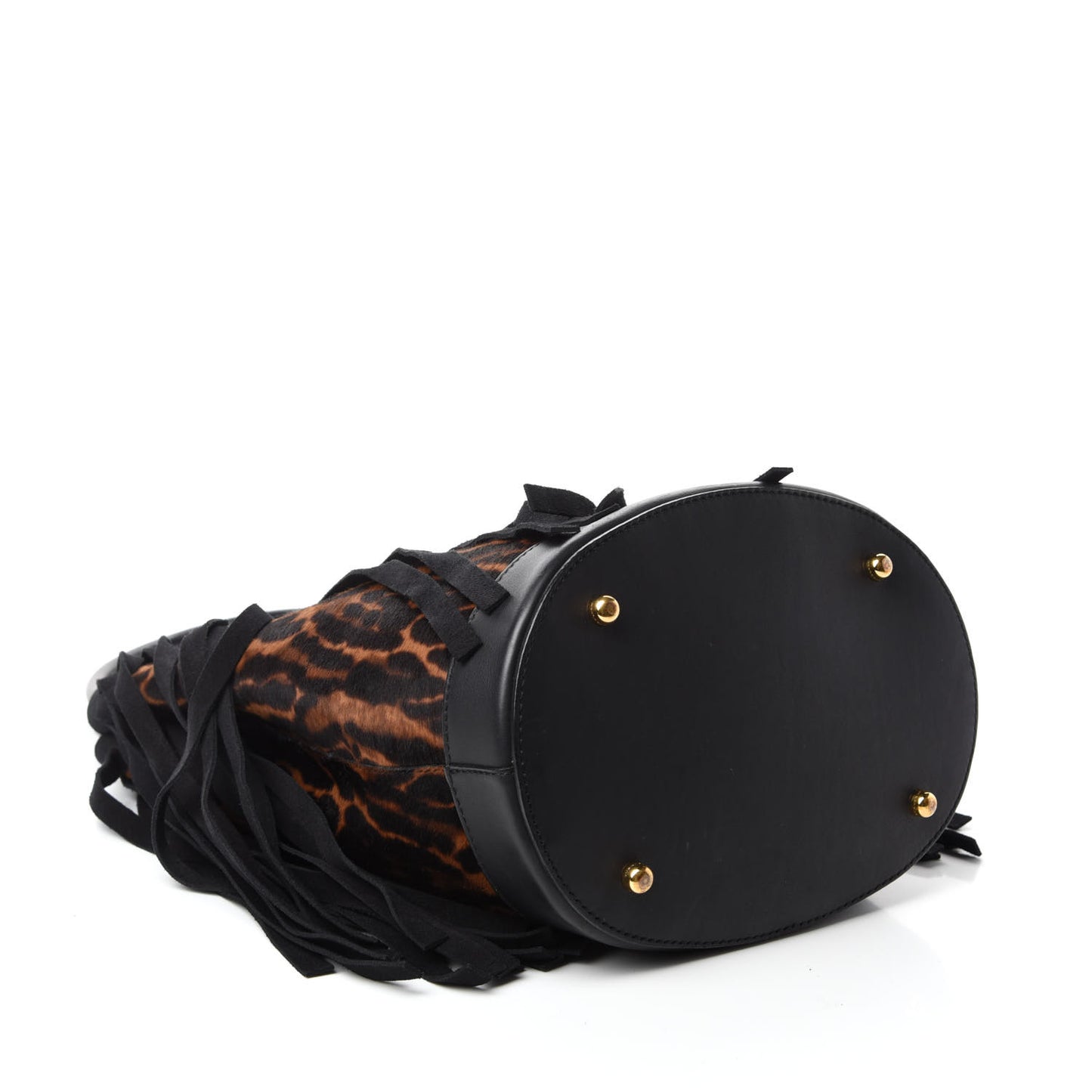 Prorsum Suede Calf Hair Animal Print Fringe Bucket Bag Dark Camel