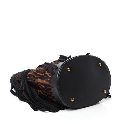 Burberry Prorsum Suede Calf Hair Animal Print Fringe Bucket Bag Dark Camel 5 of 10