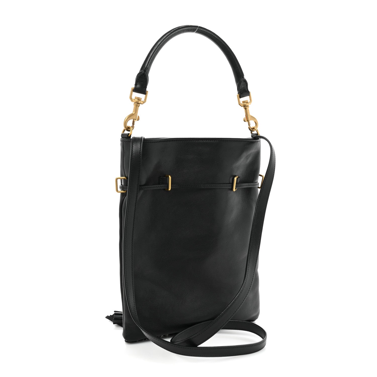 Saint Laurent Calfskin Fringe Small Monogram Bucket Bag Black 3 of 11