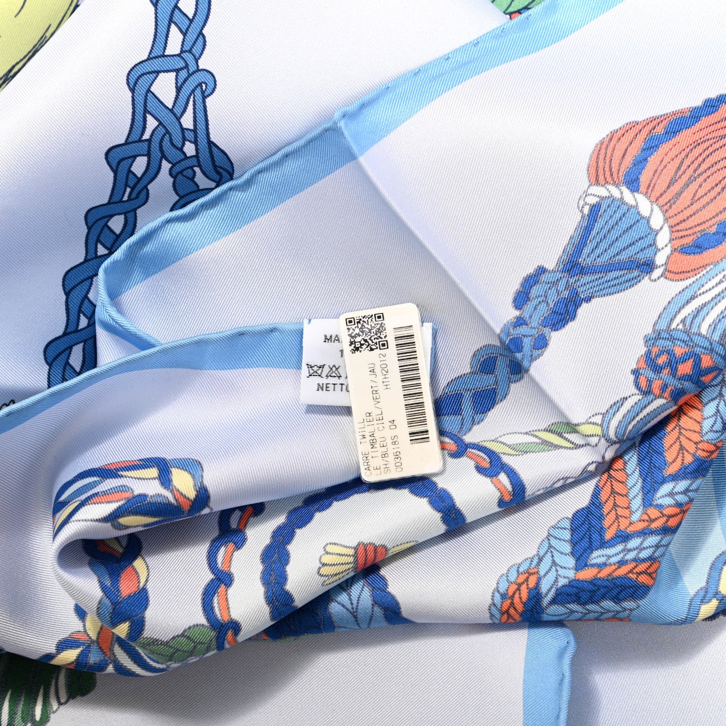 Silk Le Timbalier Scarf 90 Bleu Ciel Vert Jaune