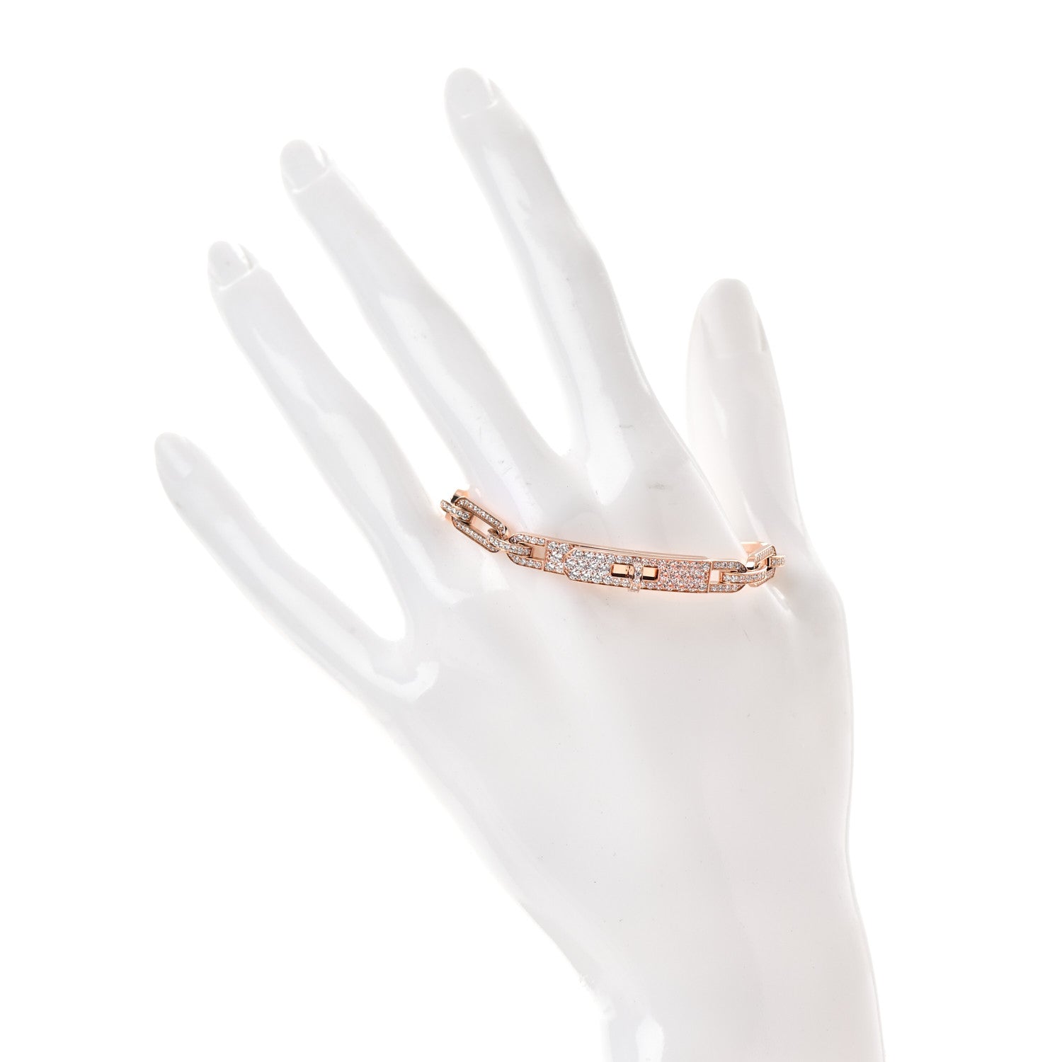 Hermes 18K Rose Gold Diamond Full Pave PM Kelly Chaine Bracelet SH 2 of 5