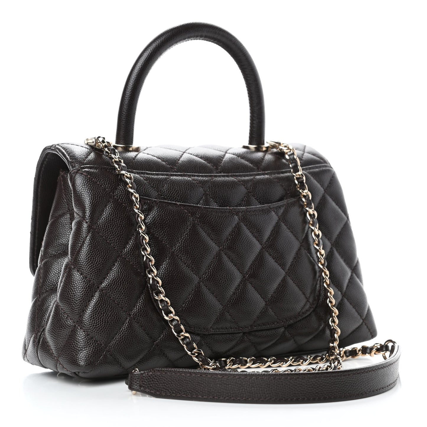 Caviar Quilted Mini Coco Handle Flap Dark Brown