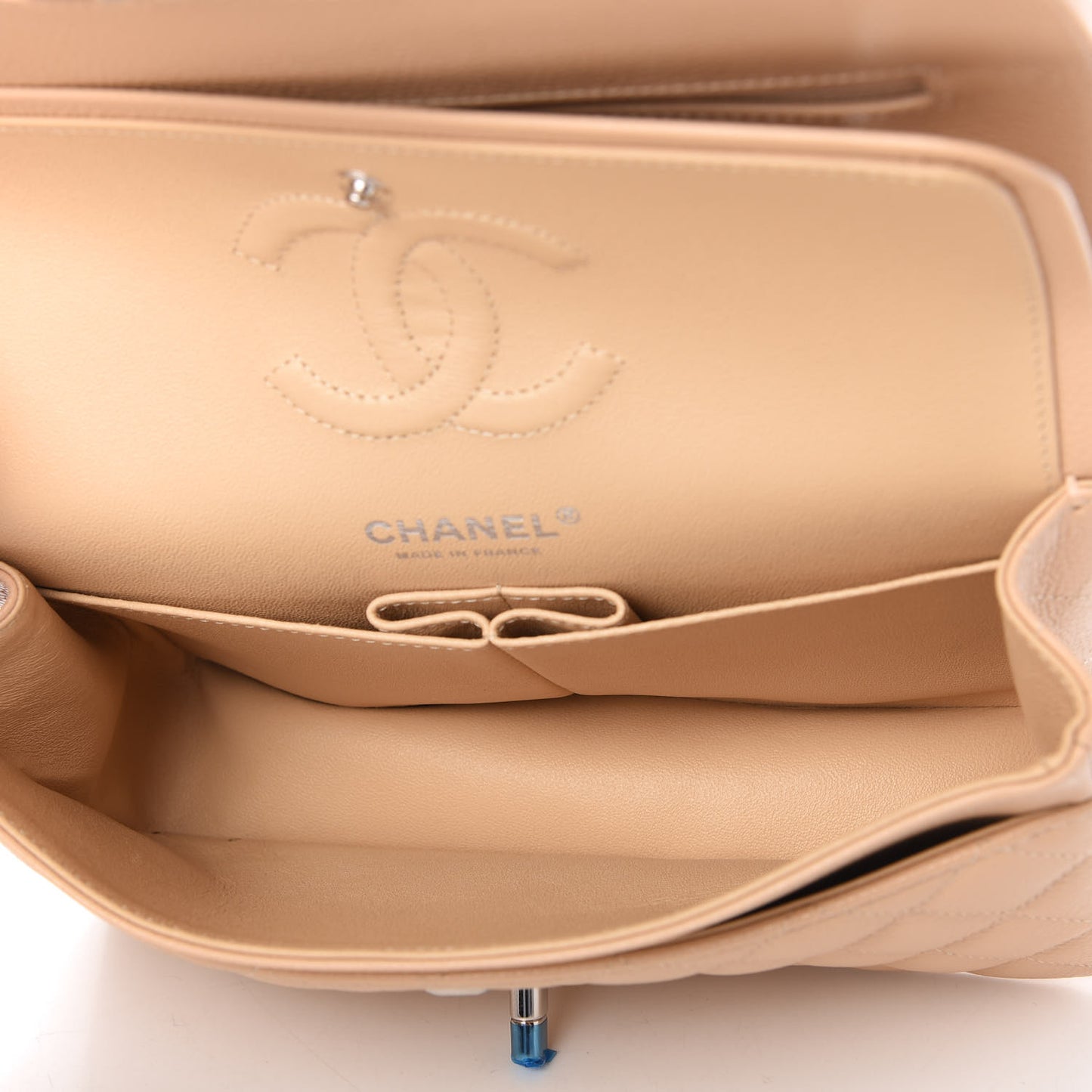 Caviar Quilted Small Double Flap Beige