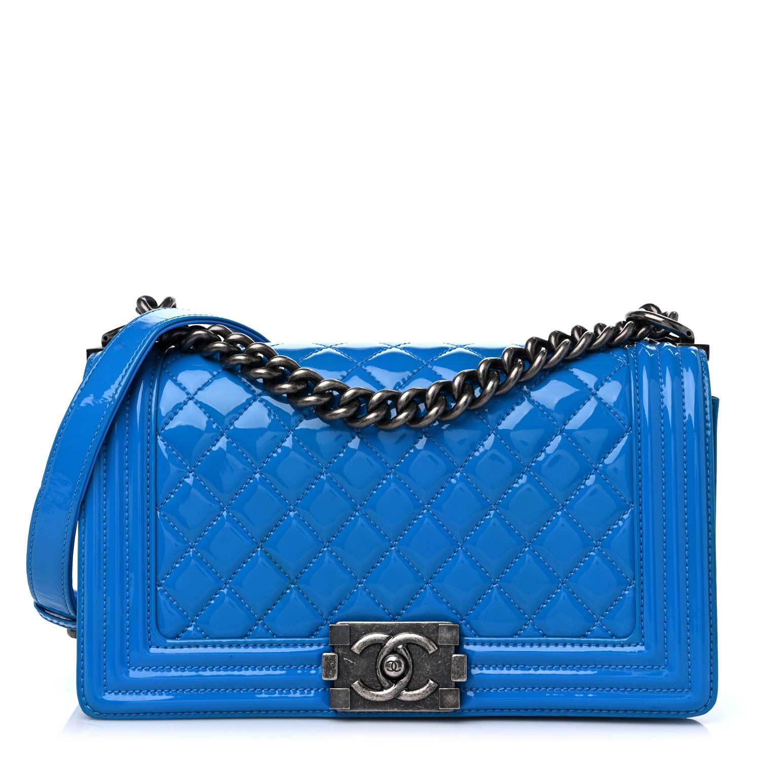 Chanel Patent Calfskin Quilted Medium Boy Flap Blue 1 of 14