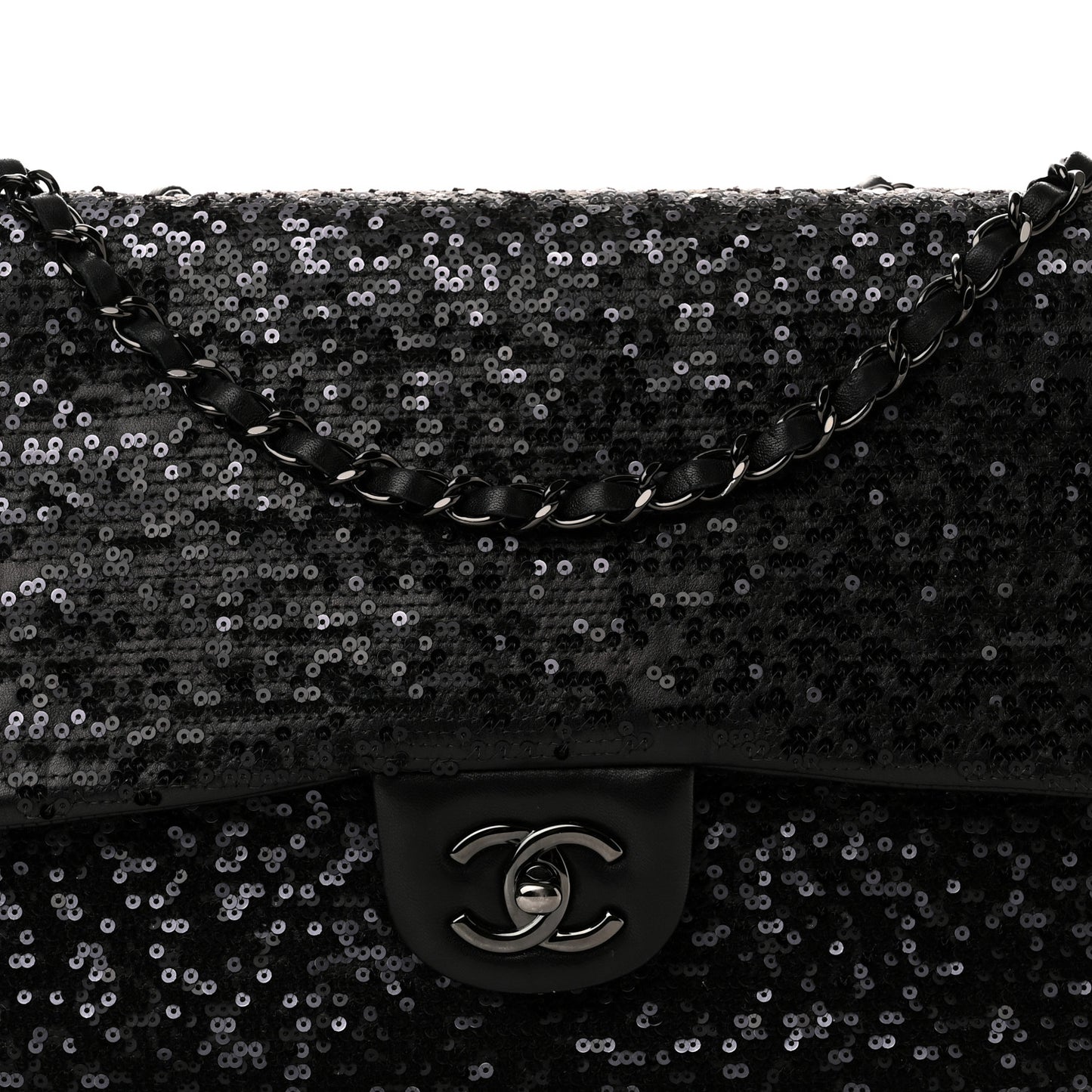 Sequin Lambskin Medium Moonlight on Water Flap Black