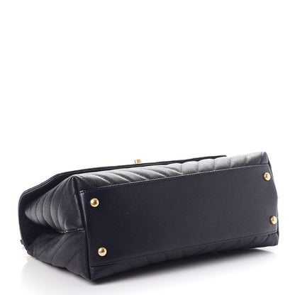 Chanel Caviar Chevron Quilted Small Coco Handle Flap Navy 5 of 11