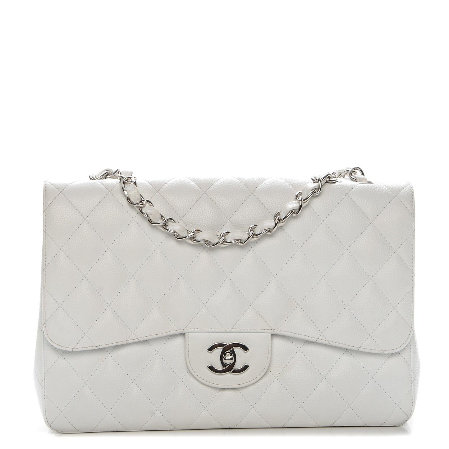 Caviar Quilted Jumbo Single Flap White