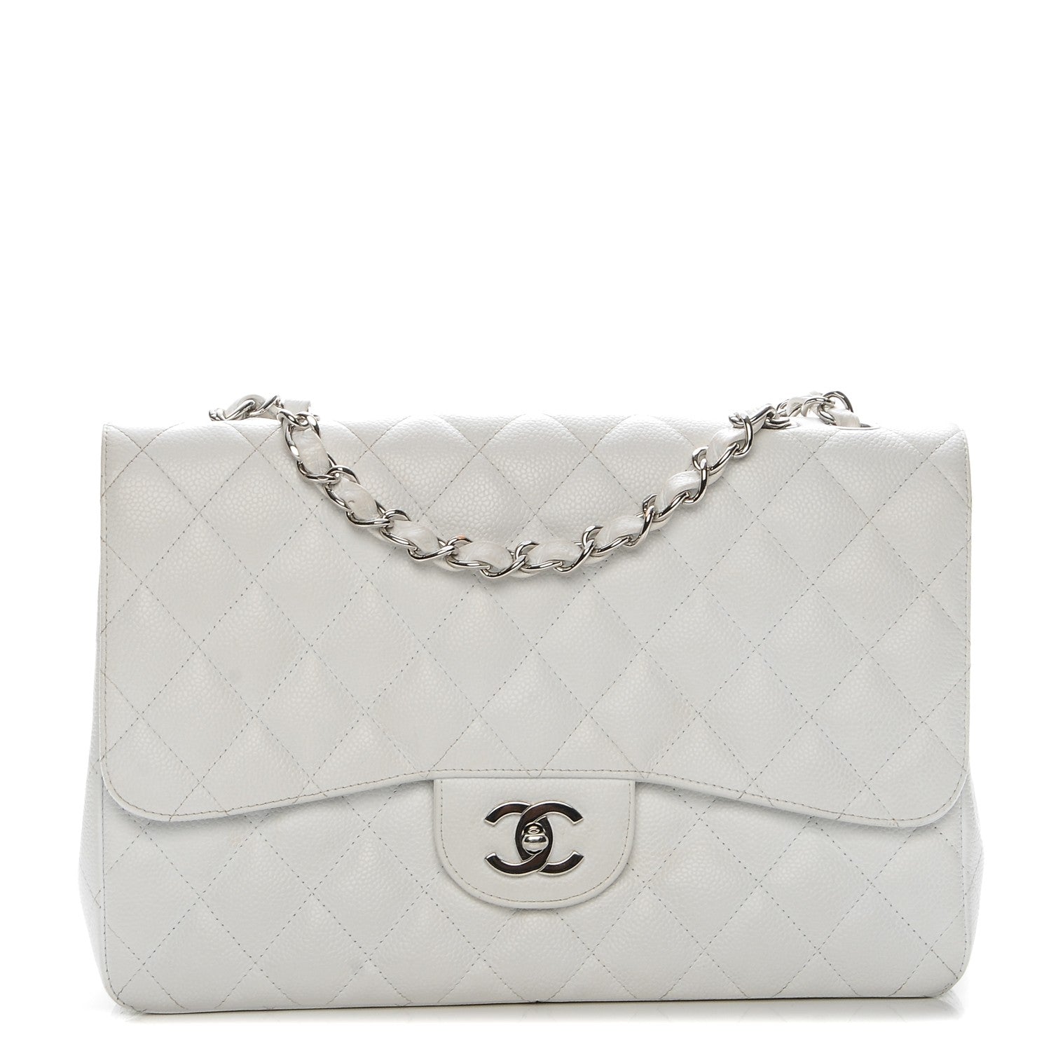 Chanel Caviar Quilted Jumbo Single Flap White 1 of 9
