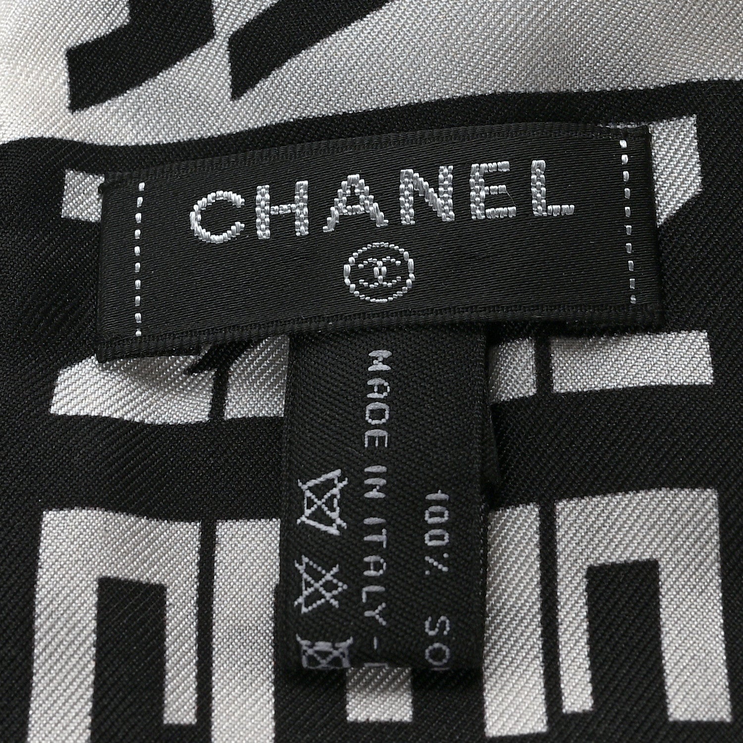 Chanel Silk Logo Slim Bandeau Scarf Black White 3 of 3