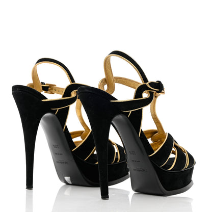 Saint Laurent Suede Tribute 105 Platform Sandals 38.5 Black Gold 4 of 11