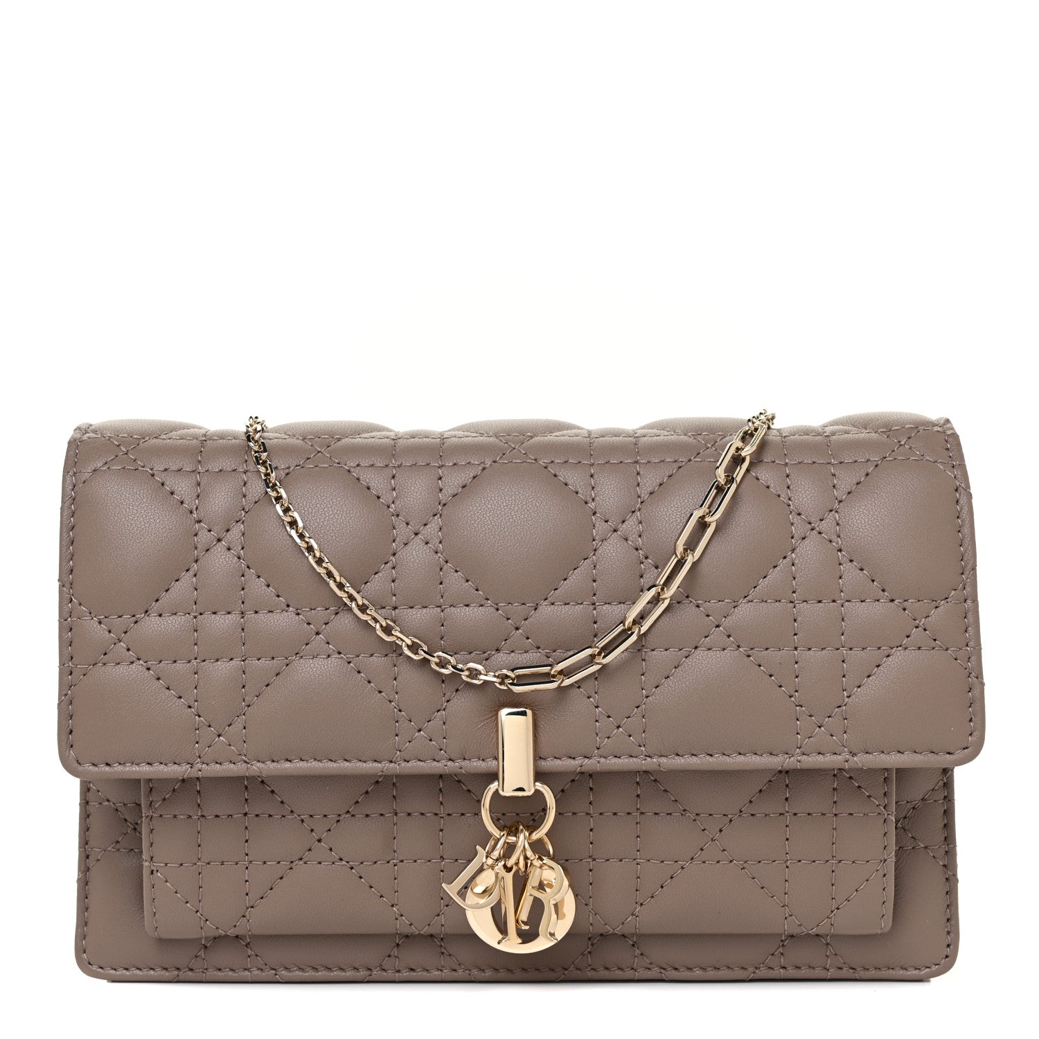 Christian Dior Lambskin Chain Lady Dior Chain Pouch Warm Taupe 1 of 10