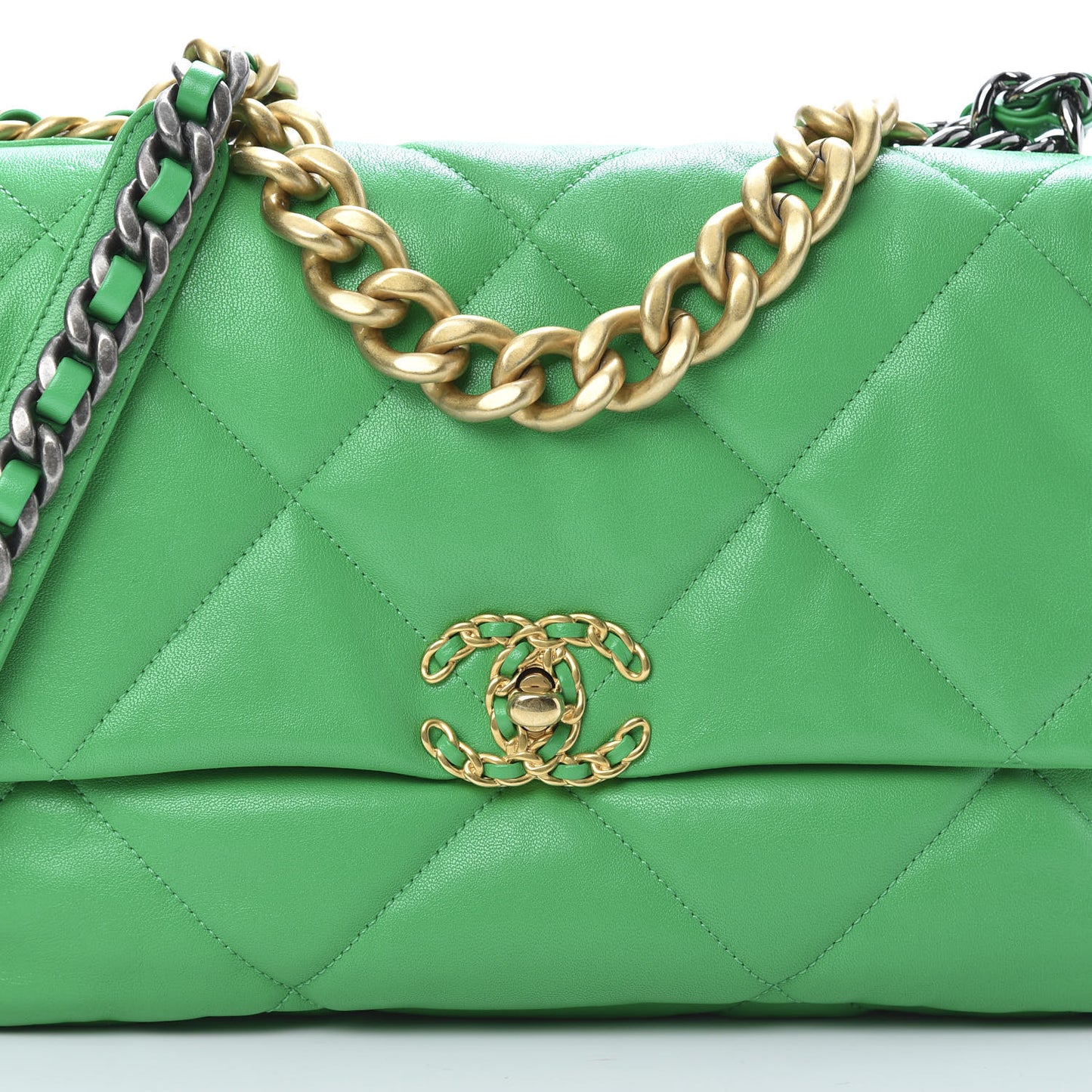 Lambskin Quilted Large 19 Flap Green