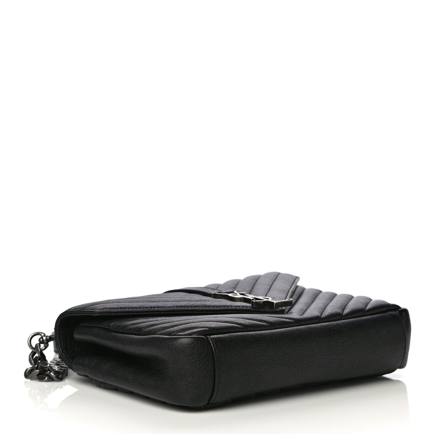 Sheepskin Matelasse Chevron Monogram Medium College Bag Black