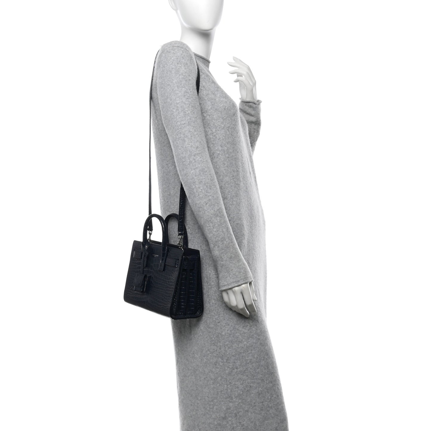 Calfskin Crocodile Embossed Nano Sac De Jour Navy