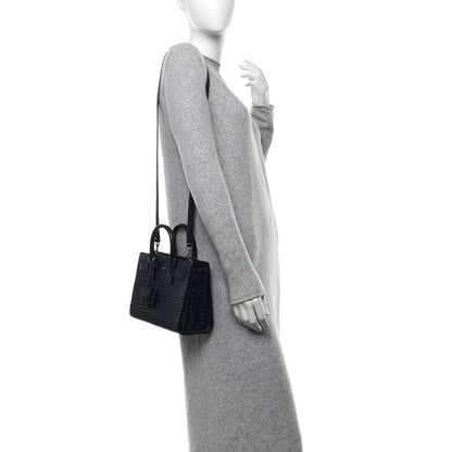 Saint Laurent Calfskin Crocodile Embossed Nano Sac De Jour Navy 2 of 11