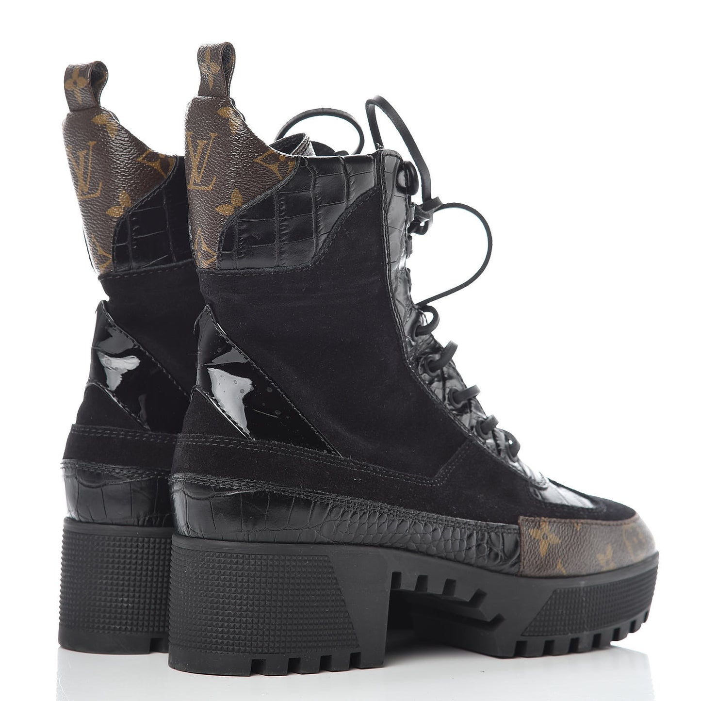 Suede Calfskin Monogram Laureate Platform Desert Boots 39 Black