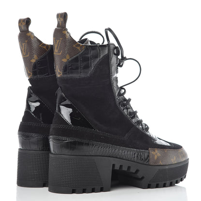 Louis Vuitton Suede Calfskin Monogram Laureate Platform Desert Boots 39 Black 4 of 12