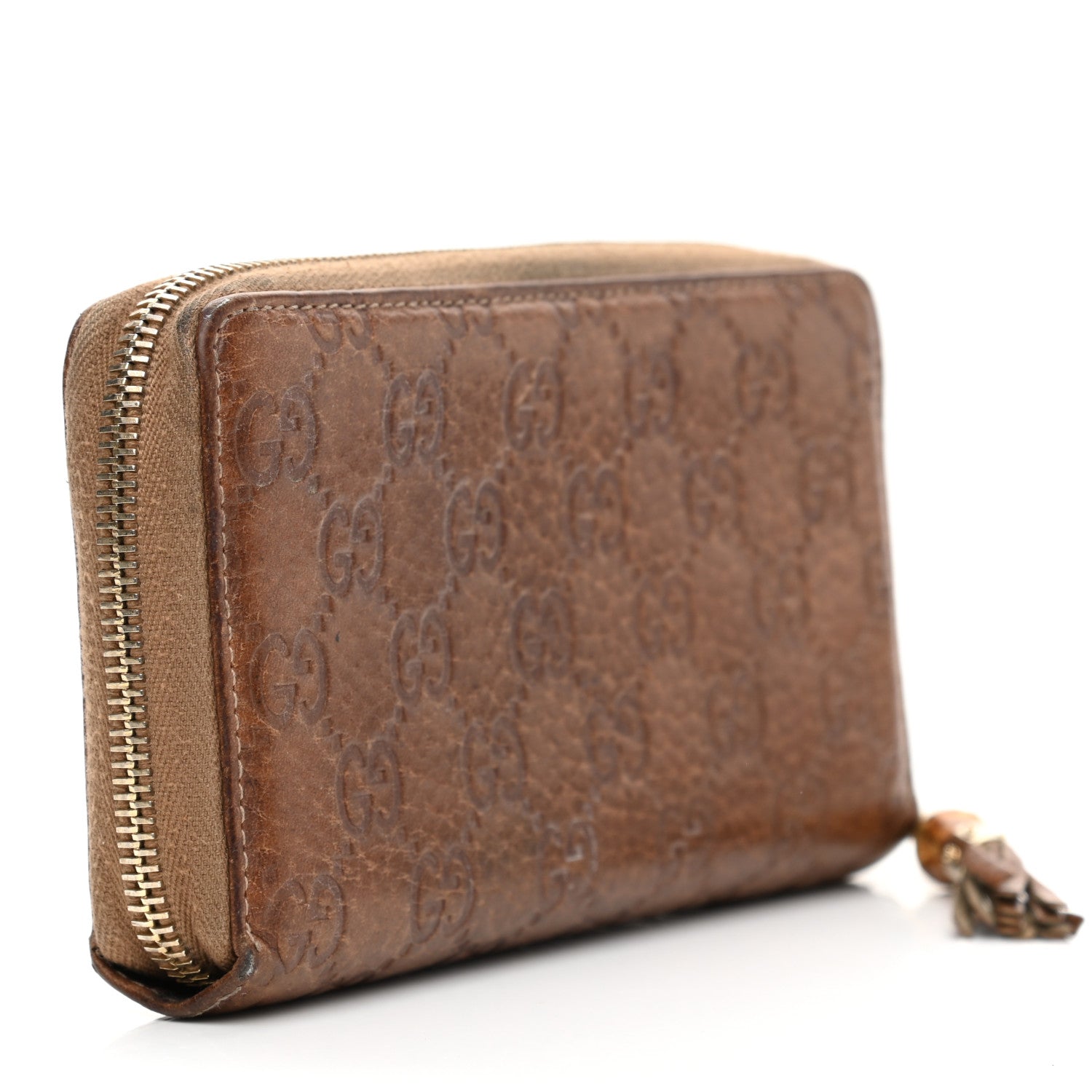 Gucci Guccissima Bamboo Tassel Zip Around Wallet Light Brown 3 of 9