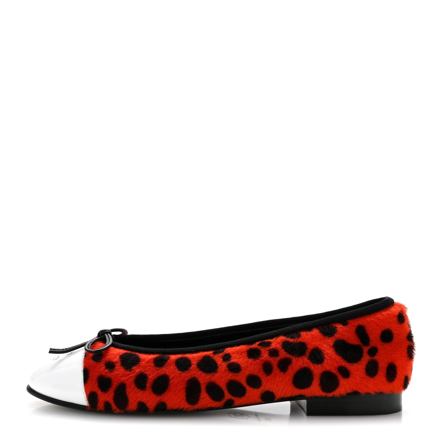 Lamb Hair Patent Calfskin Cap Toe CC Ballet Flats 38 Orange Black White