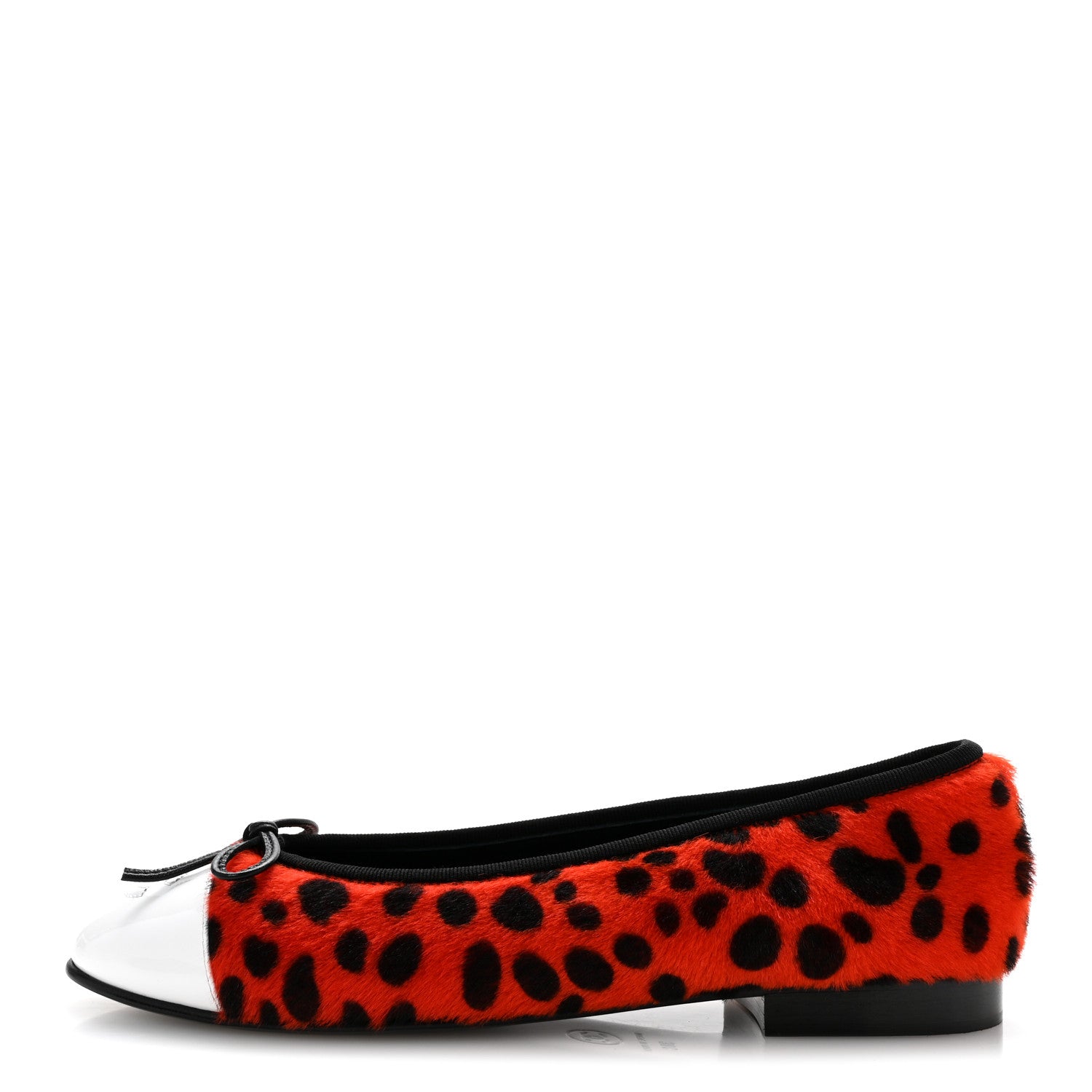 Chanel Lamb Hair Patent Calfskin Cap Toe CC Ballet Flats 38 Orange Black White 1 of 11