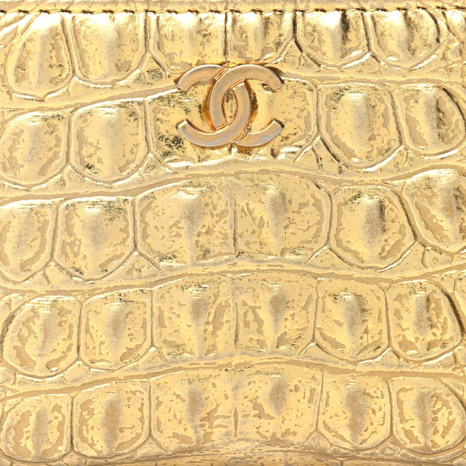 Chanel Metallic Calfskin Crocodile Embossed Cocodile Zip Coin Case Gold 8 of 8