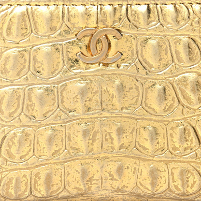 Chanel Metallic Calfskin Crocodile Embossed Cocodile Zip Coin Case Gold 8 of 8