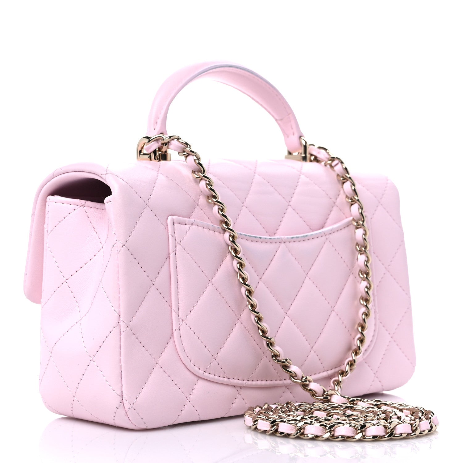 Chanel Lambskin Quilted Mini Top Handle Rectangular Flap Light Pink 3 of 14