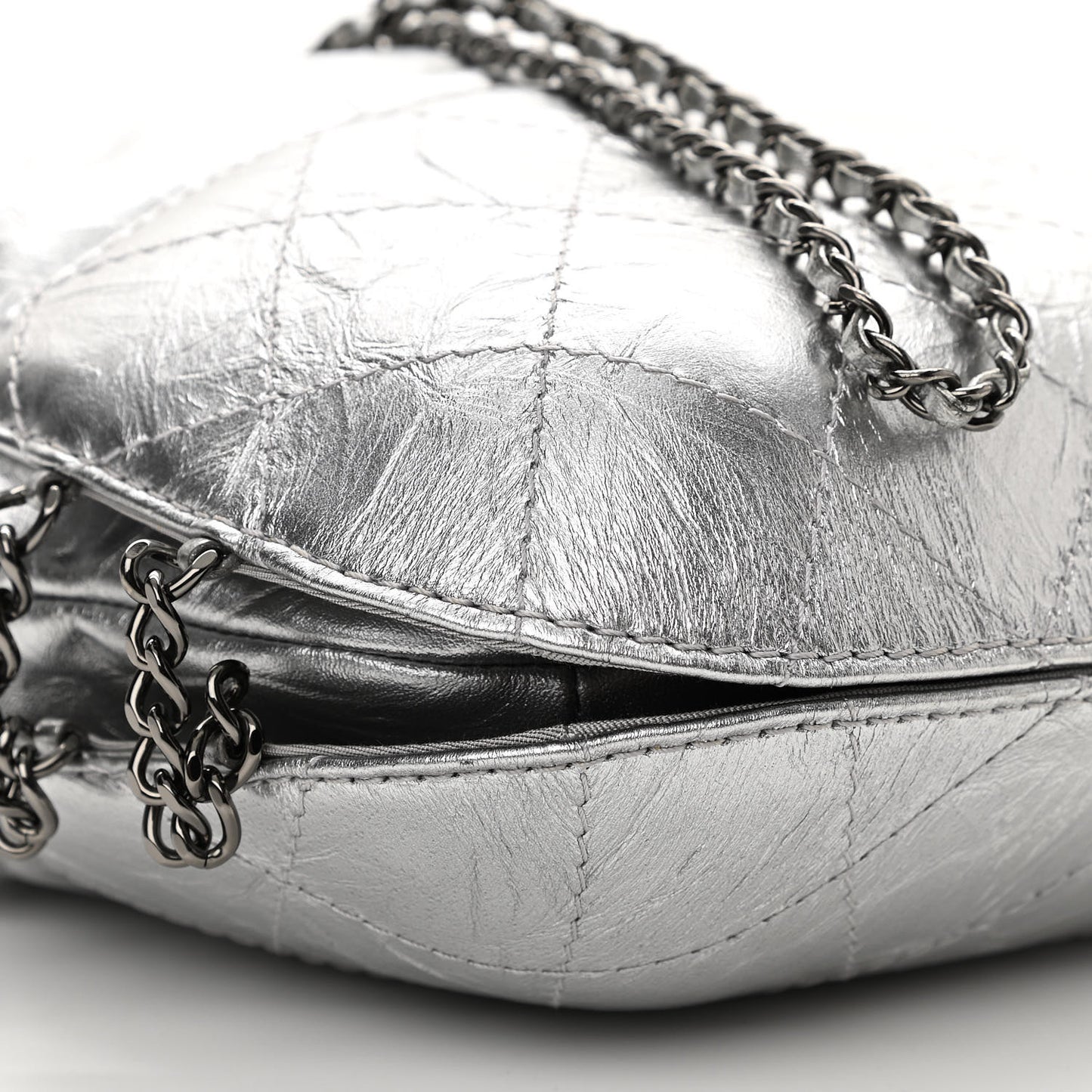 Metallic Aged Calfskin Quilted Small Gabrielle Bucket Silver