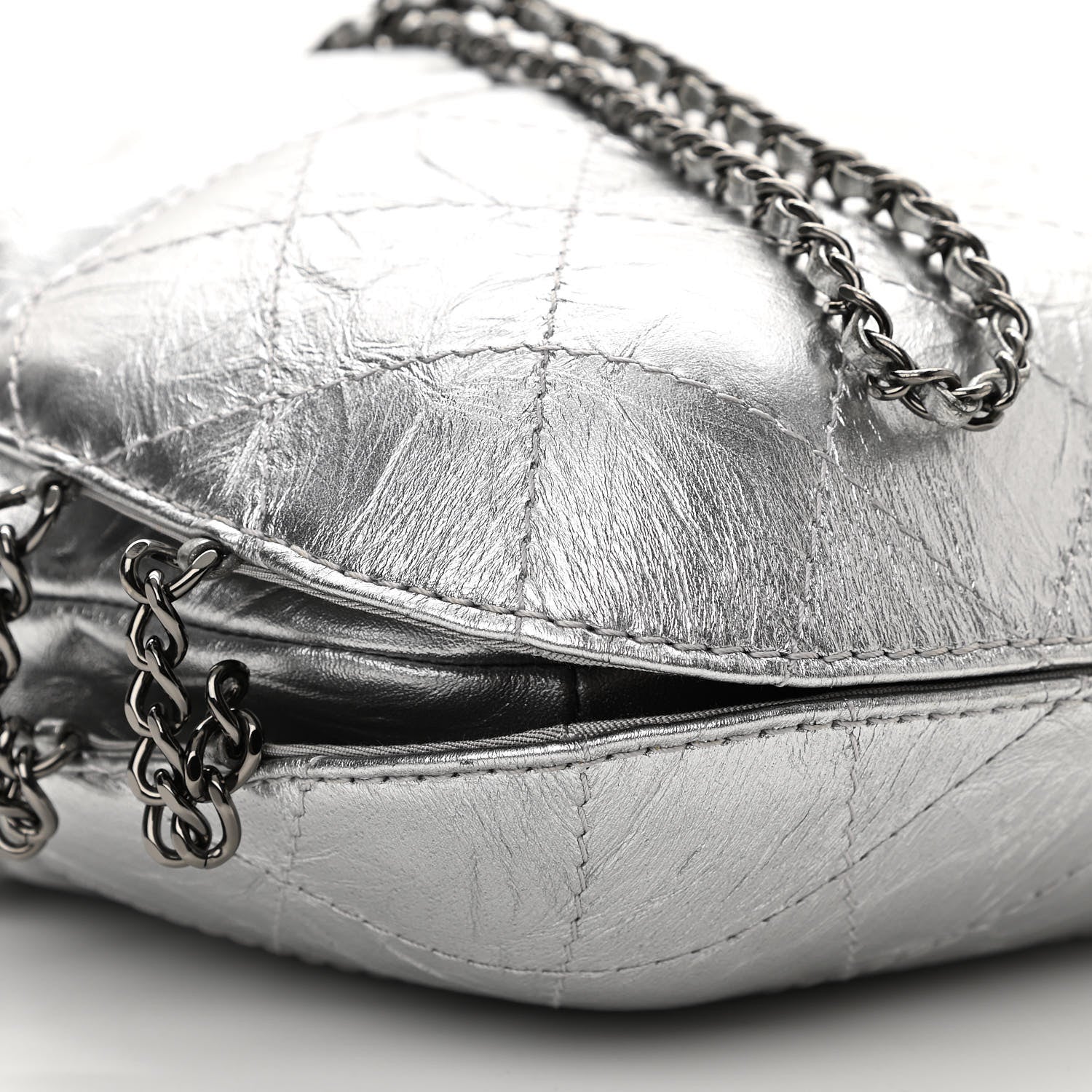 Chanel Metallic Aged Calfskin Quilted Small Gabrielle Bucket Silver 9 of 10