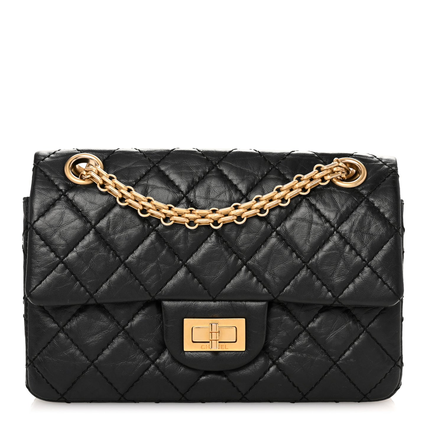 Aged Calfskin Quilted 2.55 Reissue Mini Flap Black