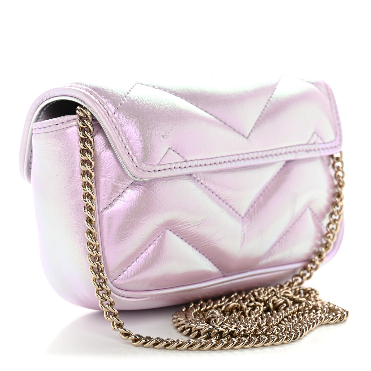 Iridescent Nappa Chevron Matelasse Super Mini GG Marmont Shoulder Bag Iridescent Escape Pink