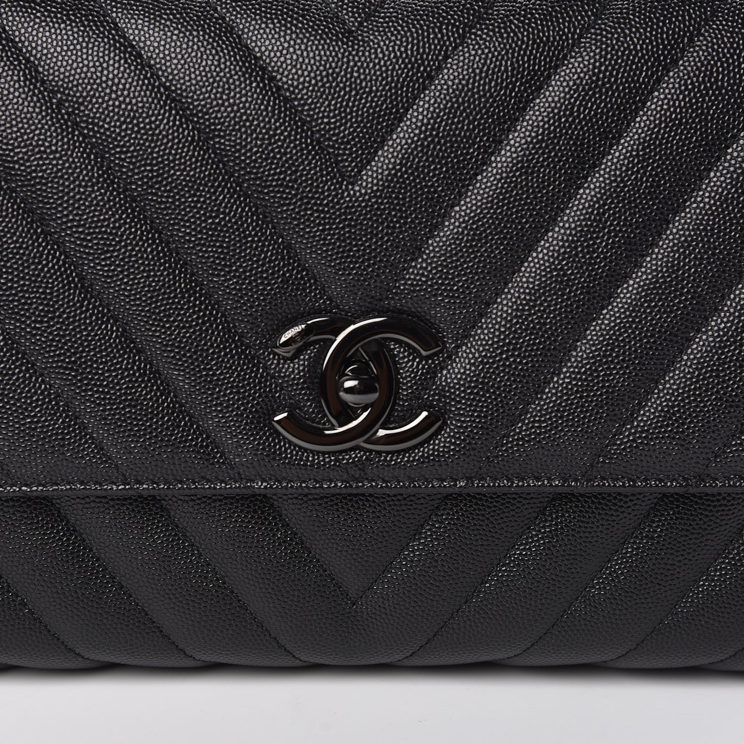 Caviar Chevron Quilted Small Coco Handle Flap So Black