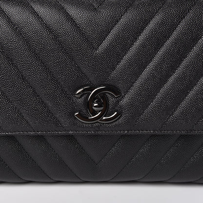 Chanel Caviar Chevron Quilted Small Coco Handle Flap So Black 10 of 13