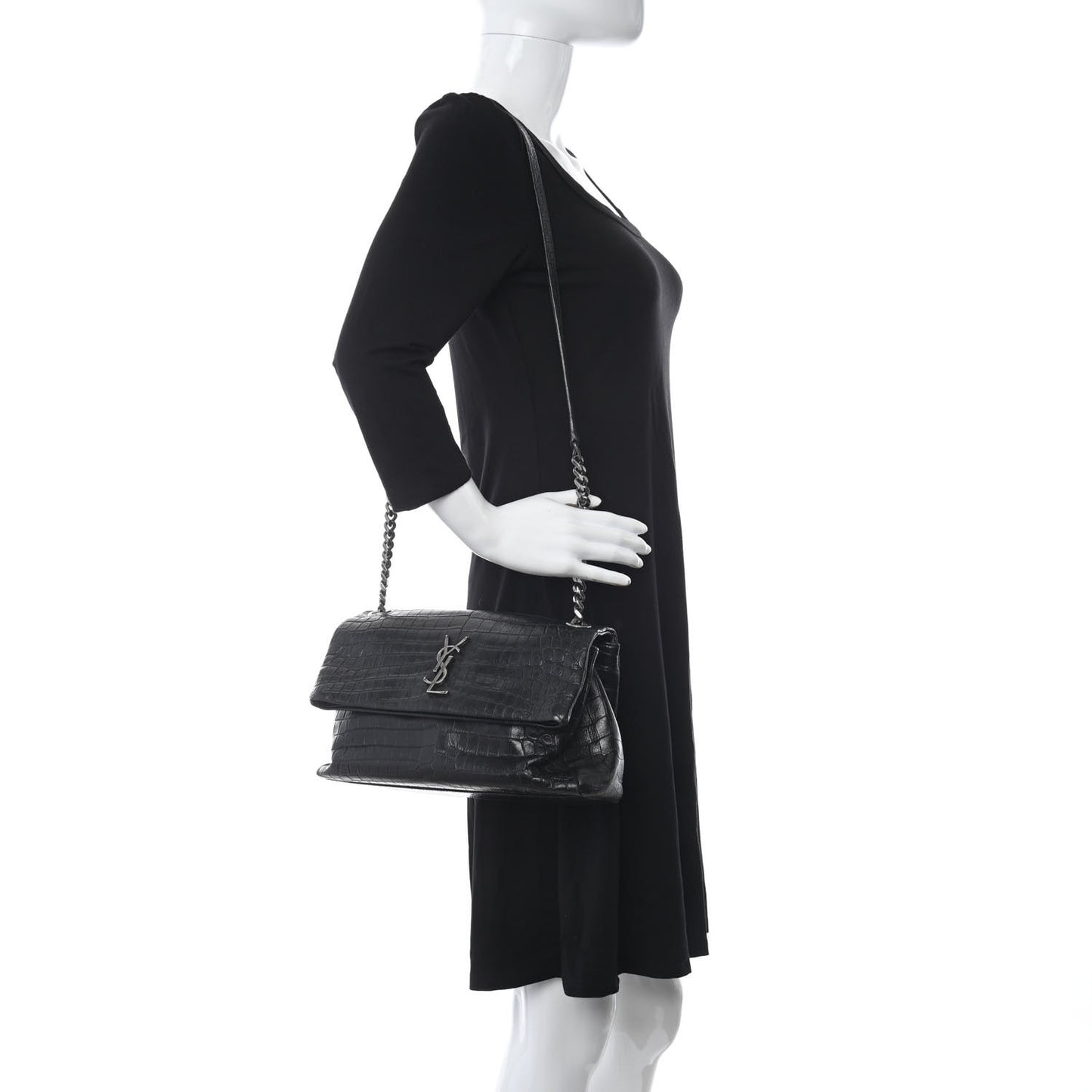 Calfskin Crocodile Embossed West Hollywood Monogram Fold-Over Bag