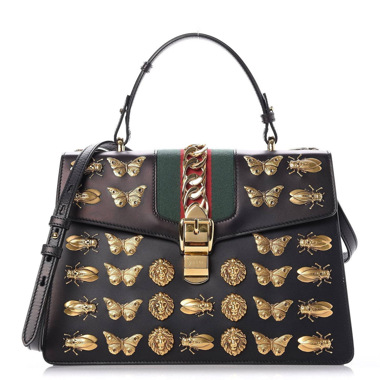 Calfskin Animal Studs Medium Sylvie Top Handle Bag Black