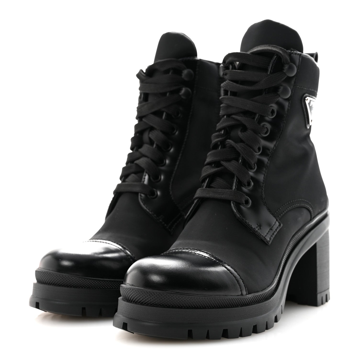 Prada Spazzolato Re-Nylon Metal Triangle Logo Lace Up 85mm Ankle Boots 36 Black 4 of 9