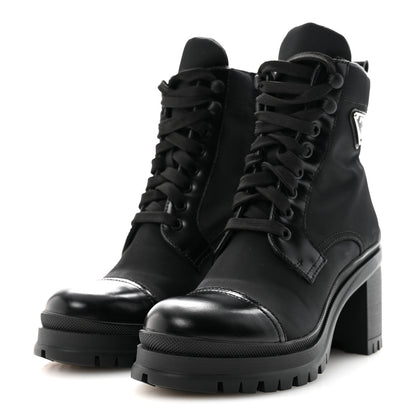 Prada Spazzolato Re-Nylon Metal Triangle Logo Lace Up 85mm Ankle Boots 36 Black 4 of 9