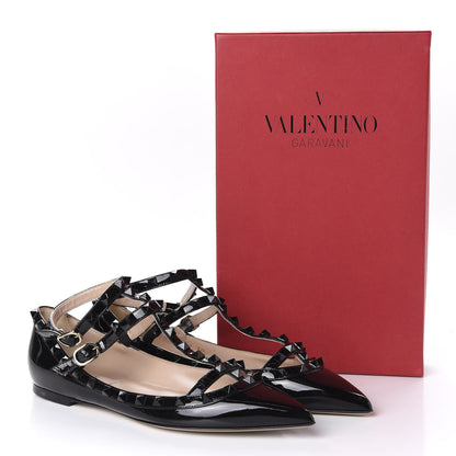 Valentino Garavani Patent Rockstud Cage Ballerina Flats 38.5 Black 10 of 10
