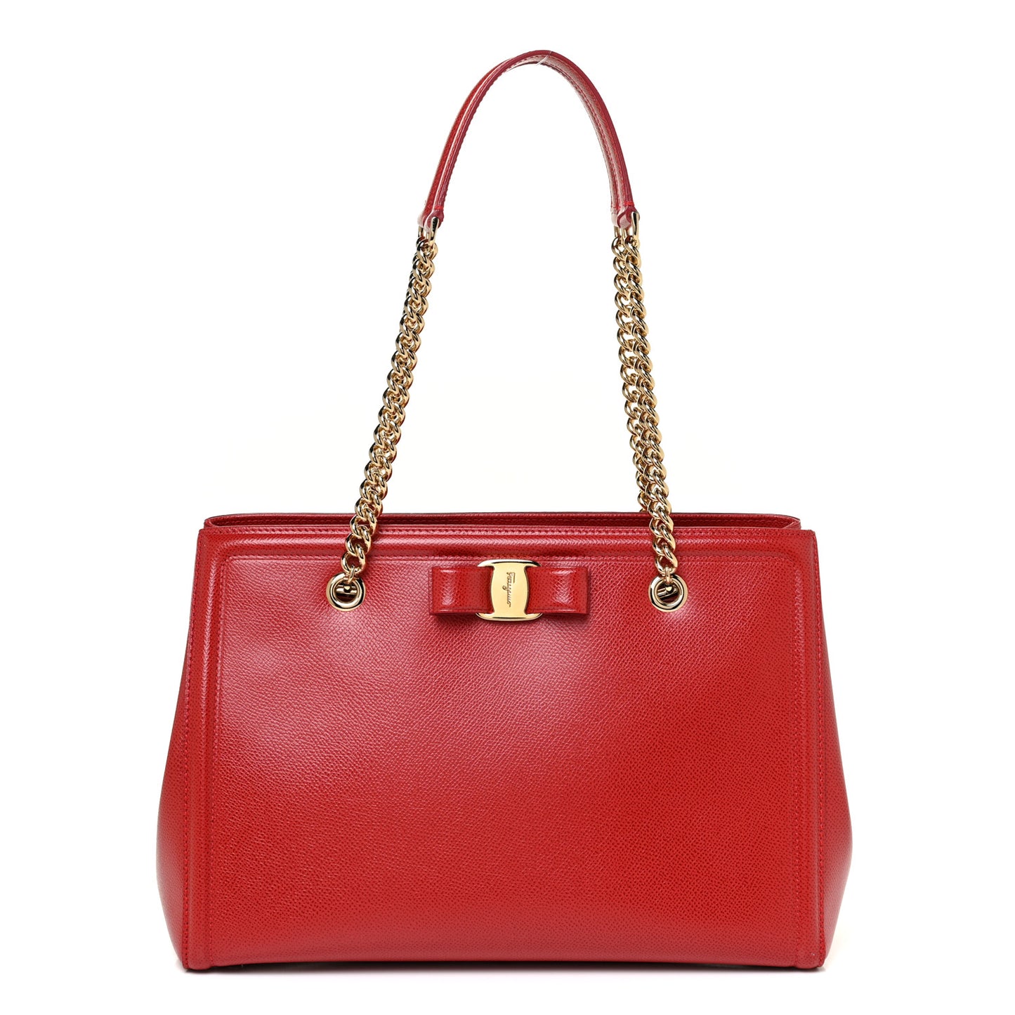 Hammered Calfskin Vara Bow Chain Tote Red