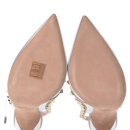 Valentino Garavani Metallic Pebbled Calfskin Rockstud Ankle Strap Pumps 37 Silver Poudre 8 of 9