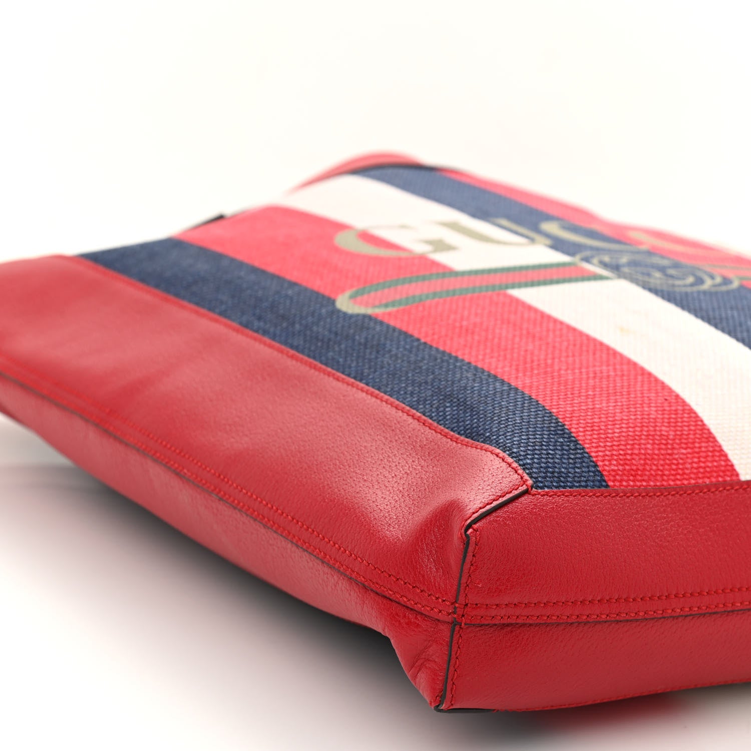 Gucci Canvas Calfskin Sylvie Stripe Logo Mens Tote Red White Blue 9 of 11