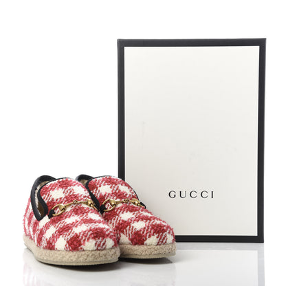 Gucci Wool Tweed Checkered Womens Fria Horsebit Loafers 38.5 Red 9 of 9