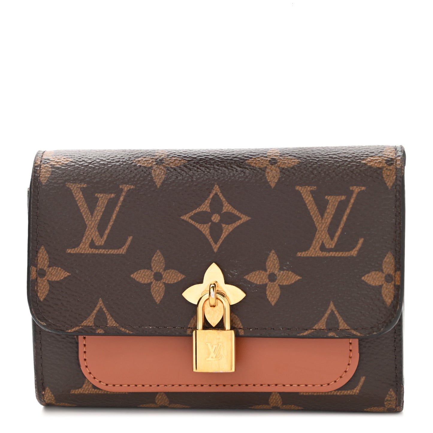 Monogram Flower Lock Compact Wallet Caramel